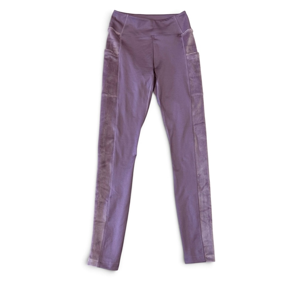 VS PINK Active Women Plum Purple Velvet Side Panel Pocket Leggings XS High Rise